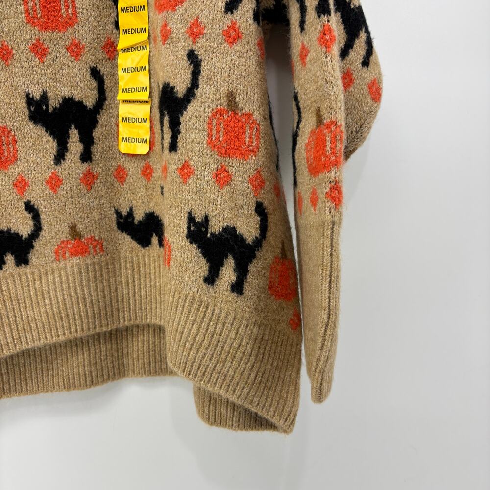 Vince Camuto Medium Womens Sweater Black Cat Pumpkin Halloween Crewneck Fall - Picture 7 of 13